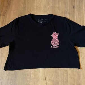 Obsessive Love Black Crop Top with Pink Pineapple No Bad Vibes Design